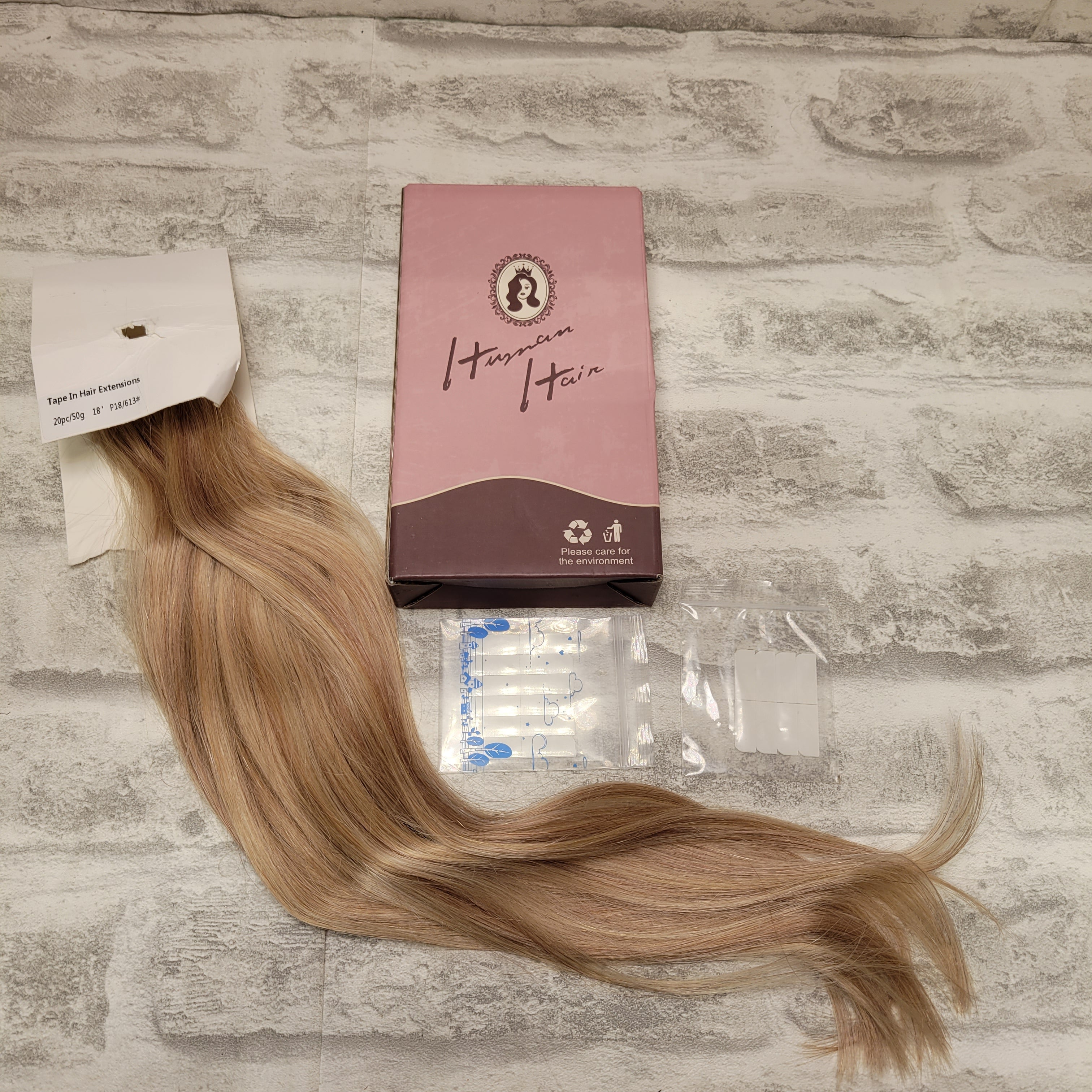 100% Human Hair Tape in Extentions, 20pc/50g, P18/613#, 18", Brown/Blonde (7706932969710)